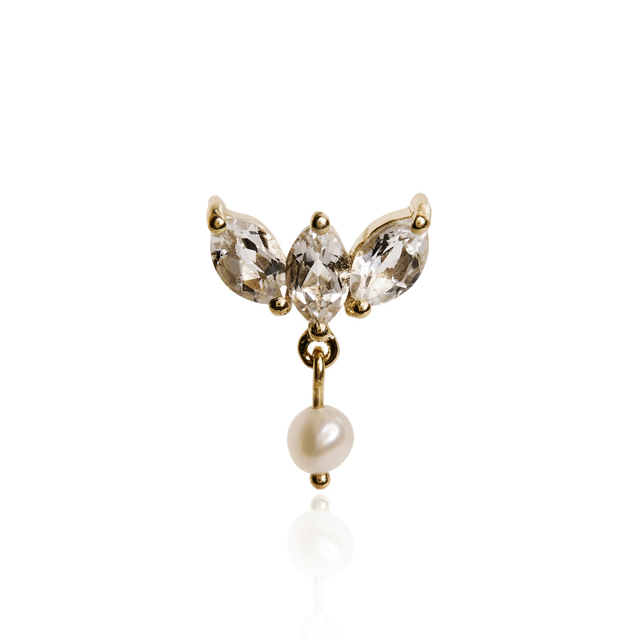 The Tri Marquise White Topaz and Pearl Studs