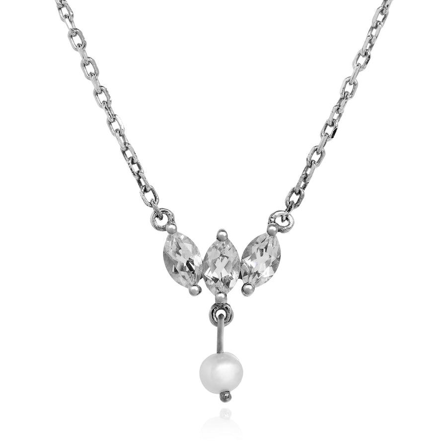The Tri Marquise White Topaz & Pearl Necklace