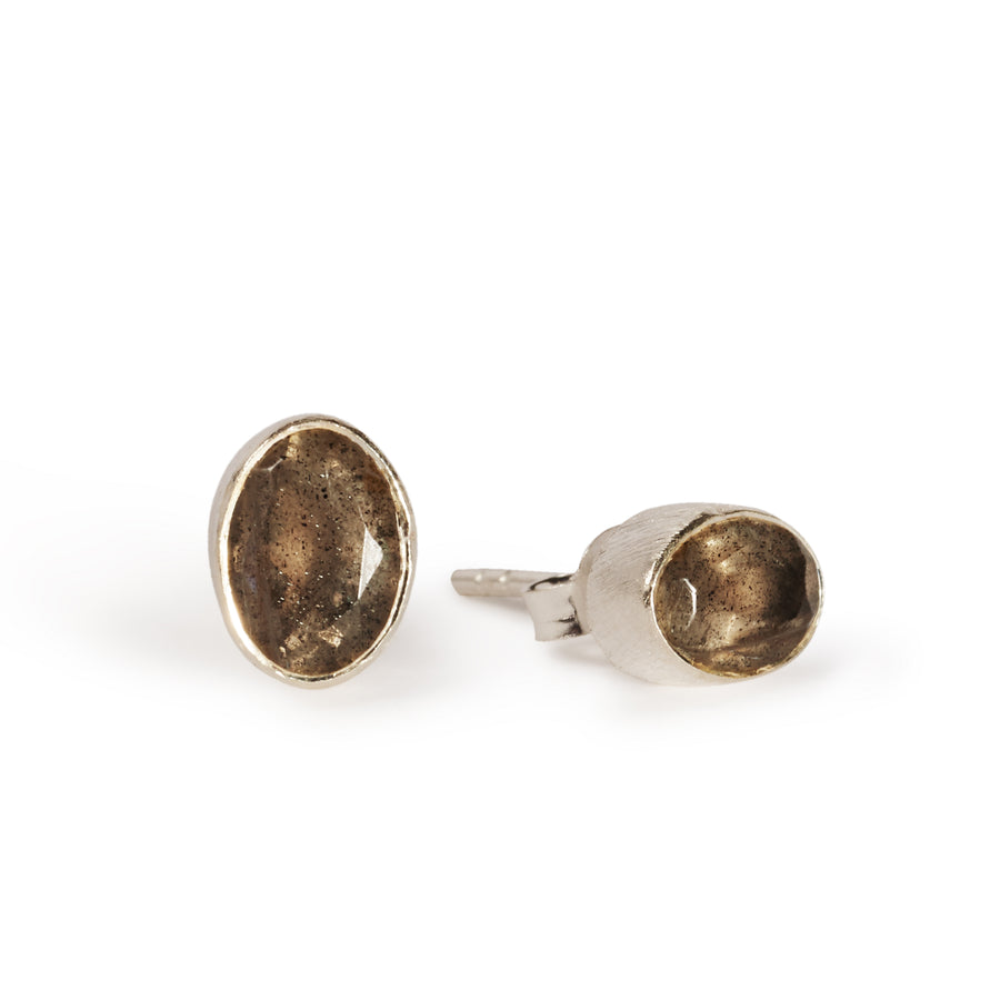 The Oval Stone Studs in Silver