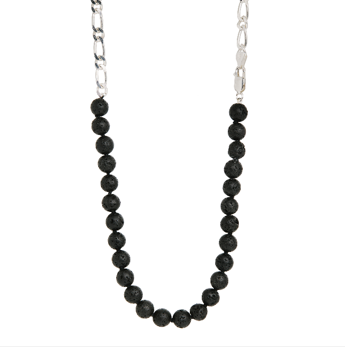 The Lava Bead and Chain Necklace in Silver