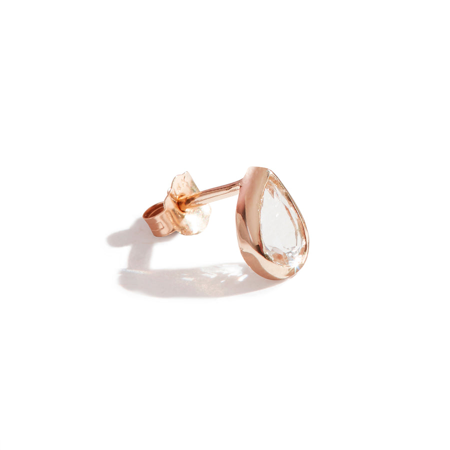 The 6x4 Pear Cut White Topaz Stud in 9kt Rose Gold