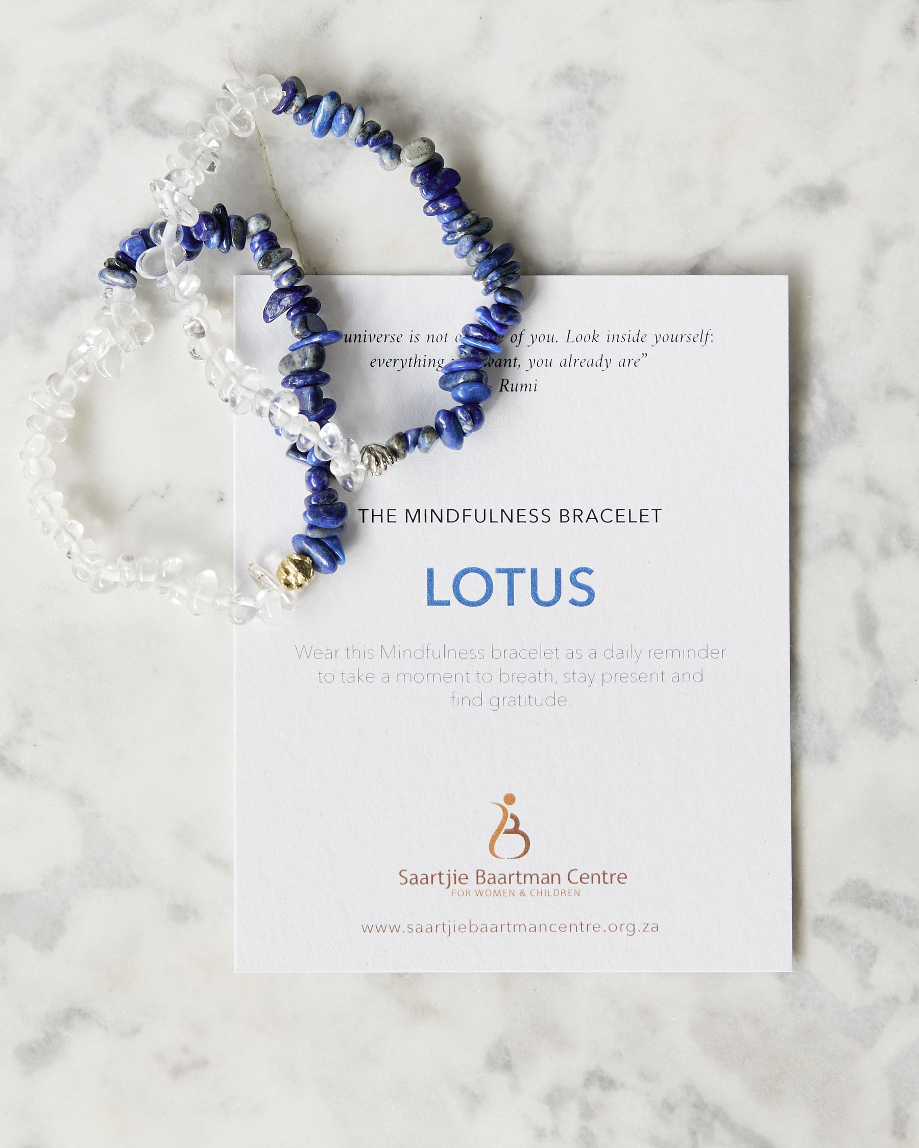 The Mindfulness bracelet with its Saartjie Baartman Centre card