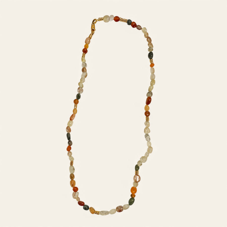 38cm Rutilated Quartz Choker Necklace with Brass Beads