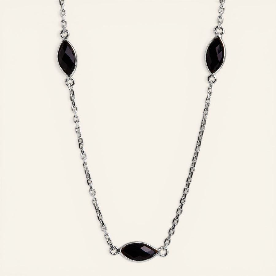 Seven Marquise Gemstone Station Necklace | Onyx, Garnet