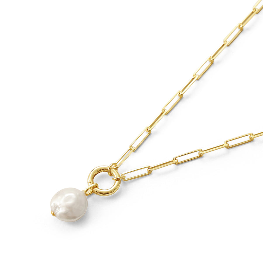 The Golden Pearl & Paperclip Link Necklace