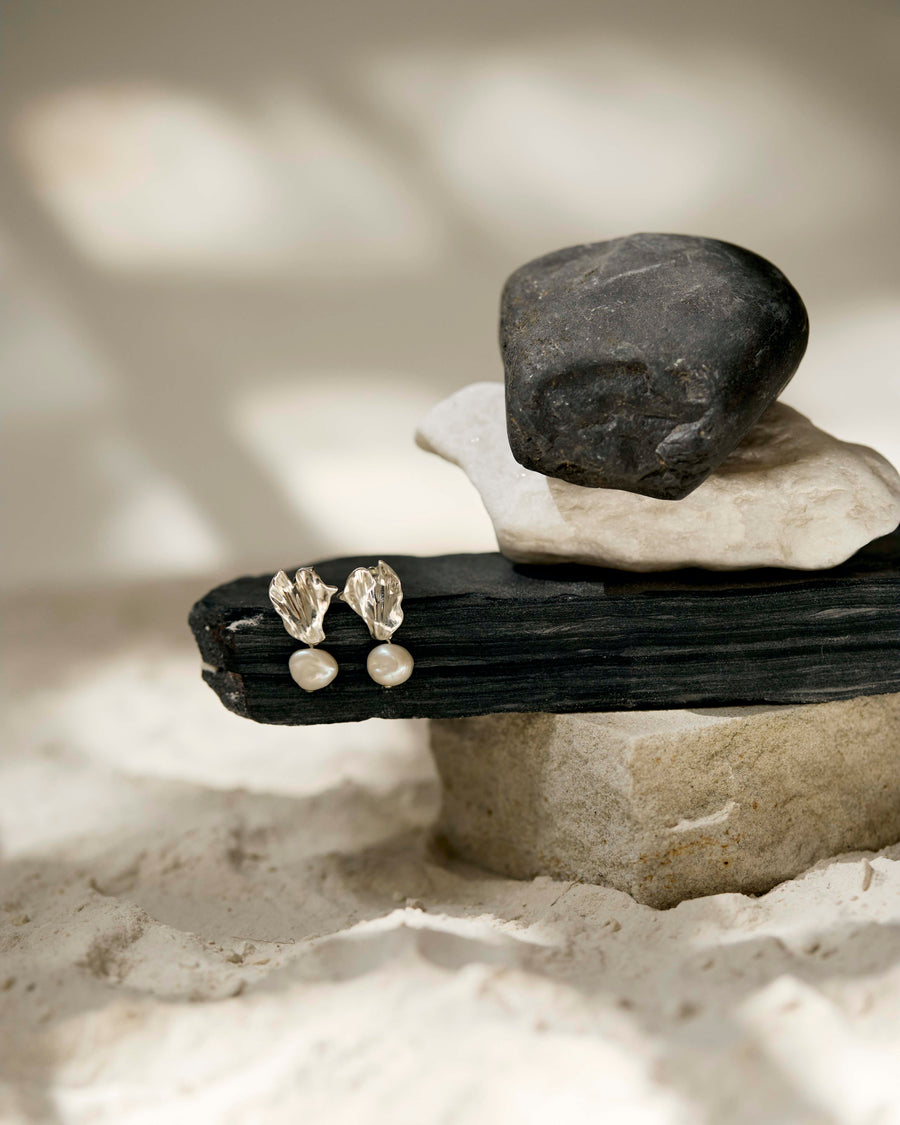 The Sculpted Pearl Petal Earrings