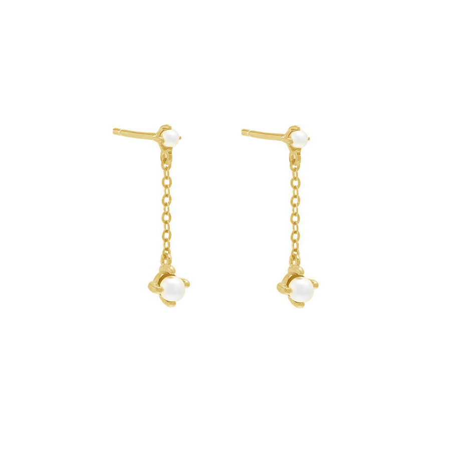 The Petite Chained Pearl Drop Studs