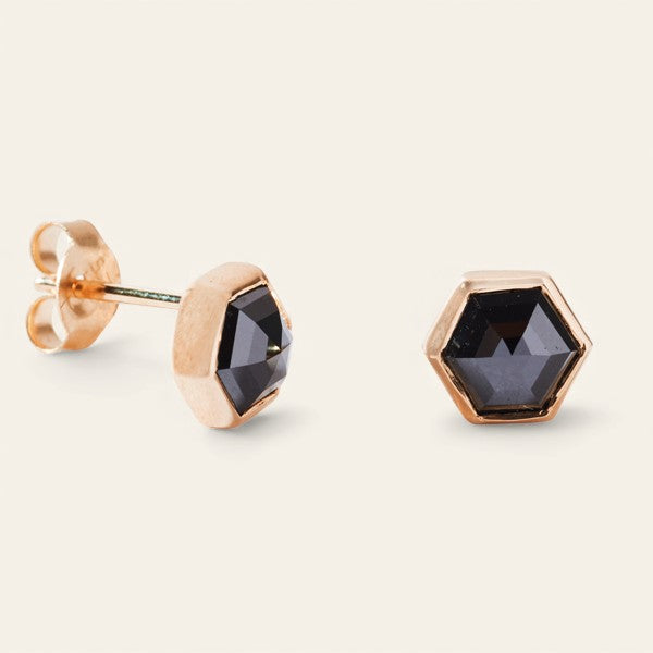 The Rose Gold Black Diamond Hexagon Studs