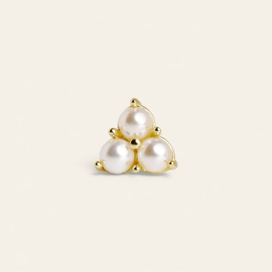 Triple Freshwater Pearl Stud Earring in Gold