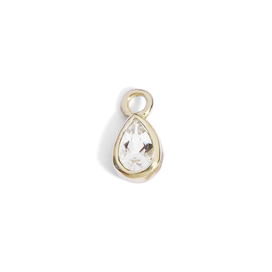 The 6x4 Pear Cut White Topaz Charm in 9kt Yellow Gold