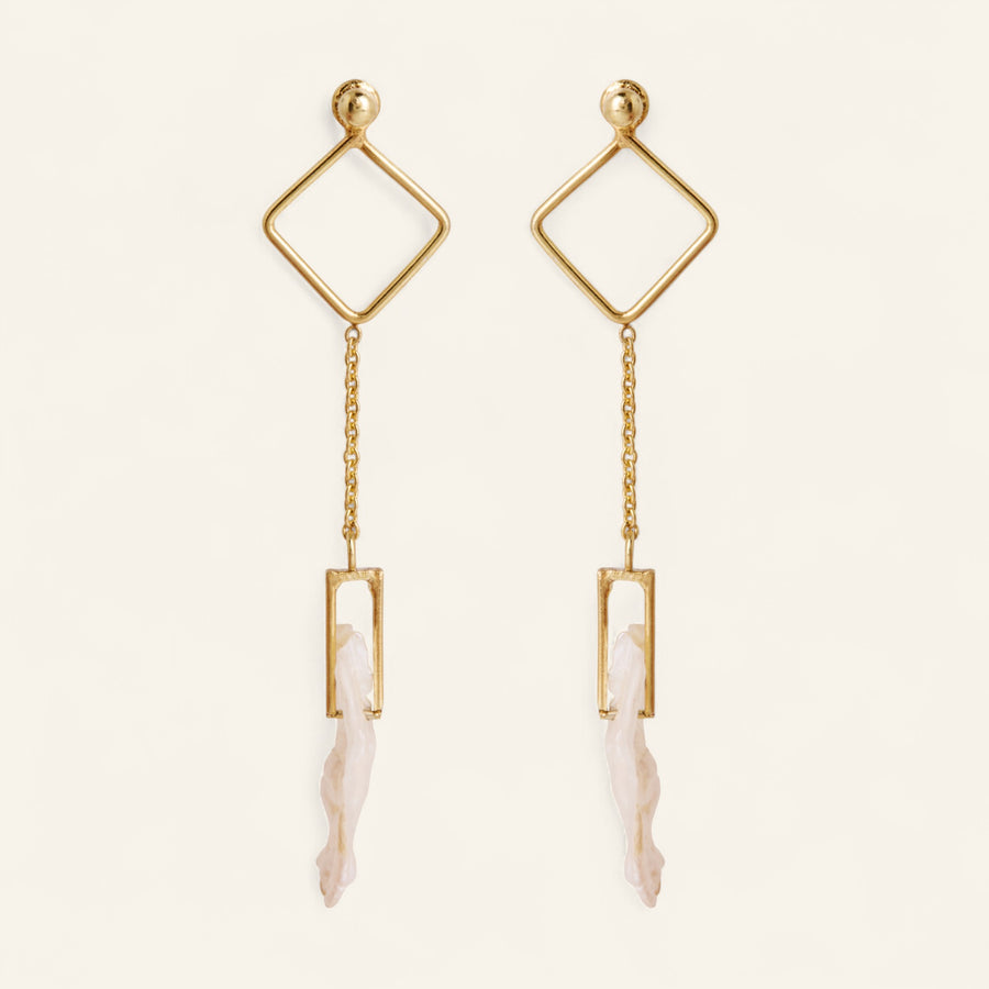 The Keshi Petal Pearl Chain Studs