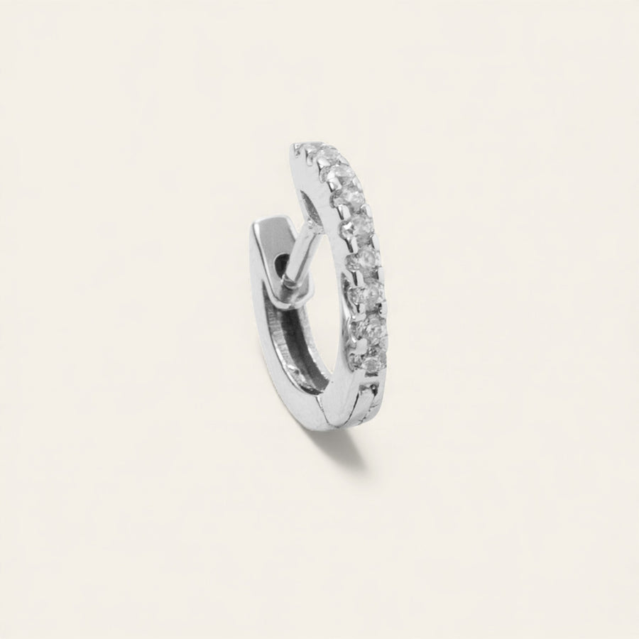 The Medium Stoned Huggie in Silver