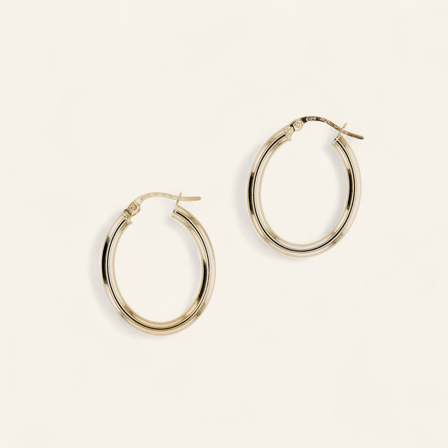 9kt Gold Oval Hoops / 25x20mm