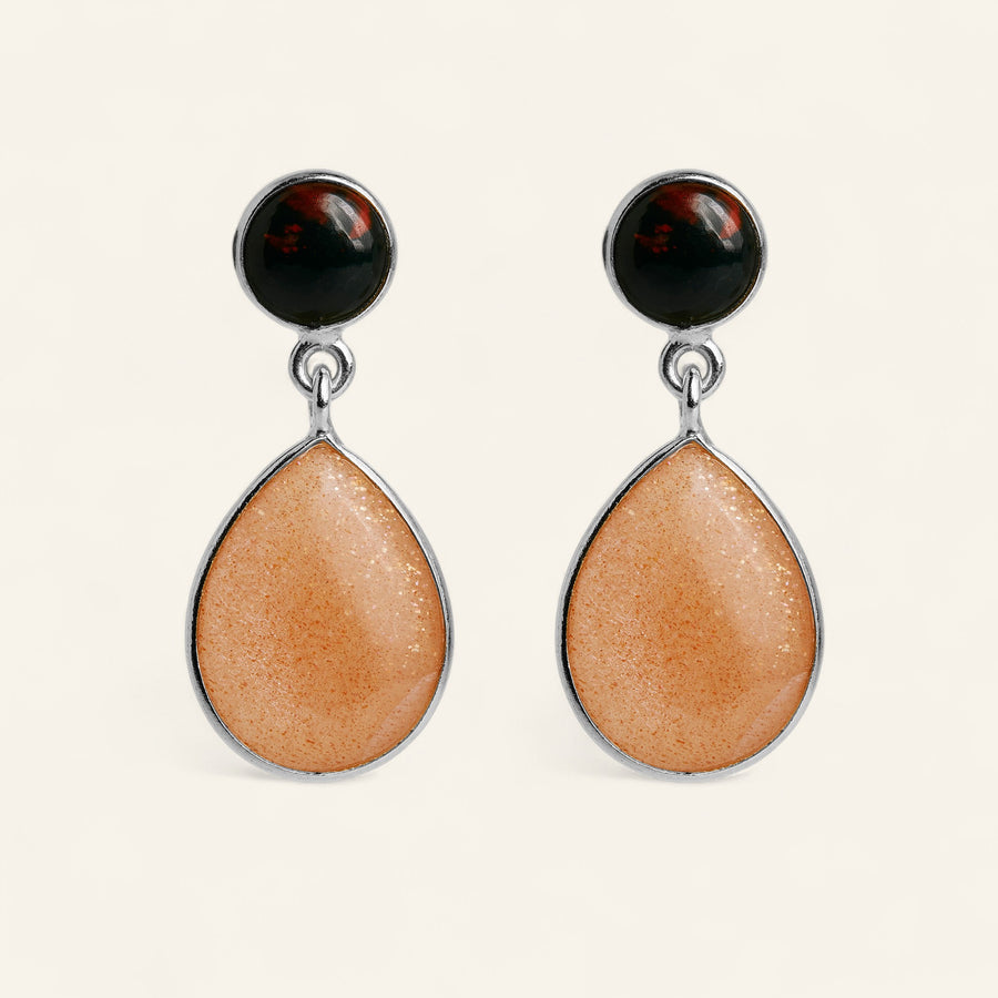 The Tear & Round Stone Earrings