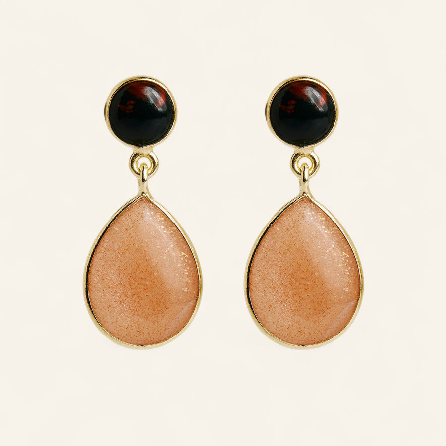 The Tear & Round Stone Earrings