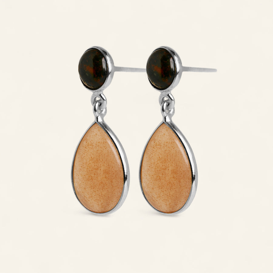 The Tear & Round Stone Earrings