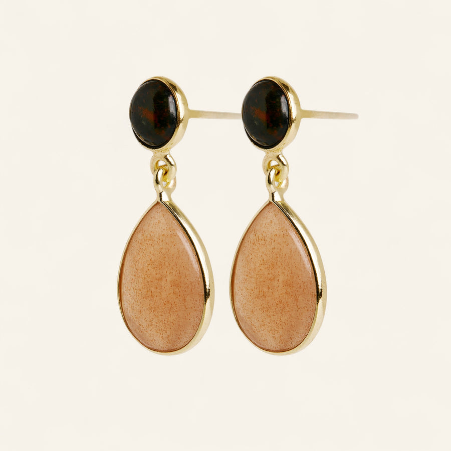 The Tear & Round Stone Earrings