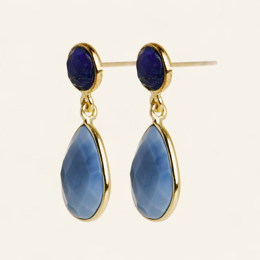 The Tear & Round Stone Earrings