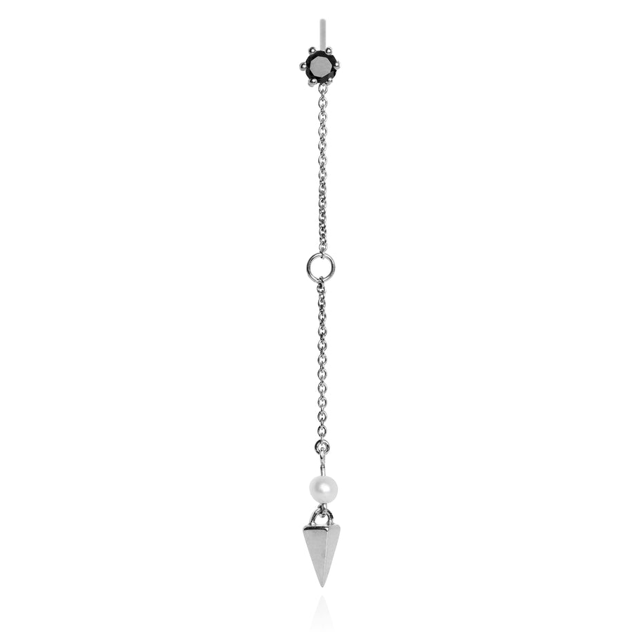 The Duo Link Pyramid Pearl Drop Stud Earring