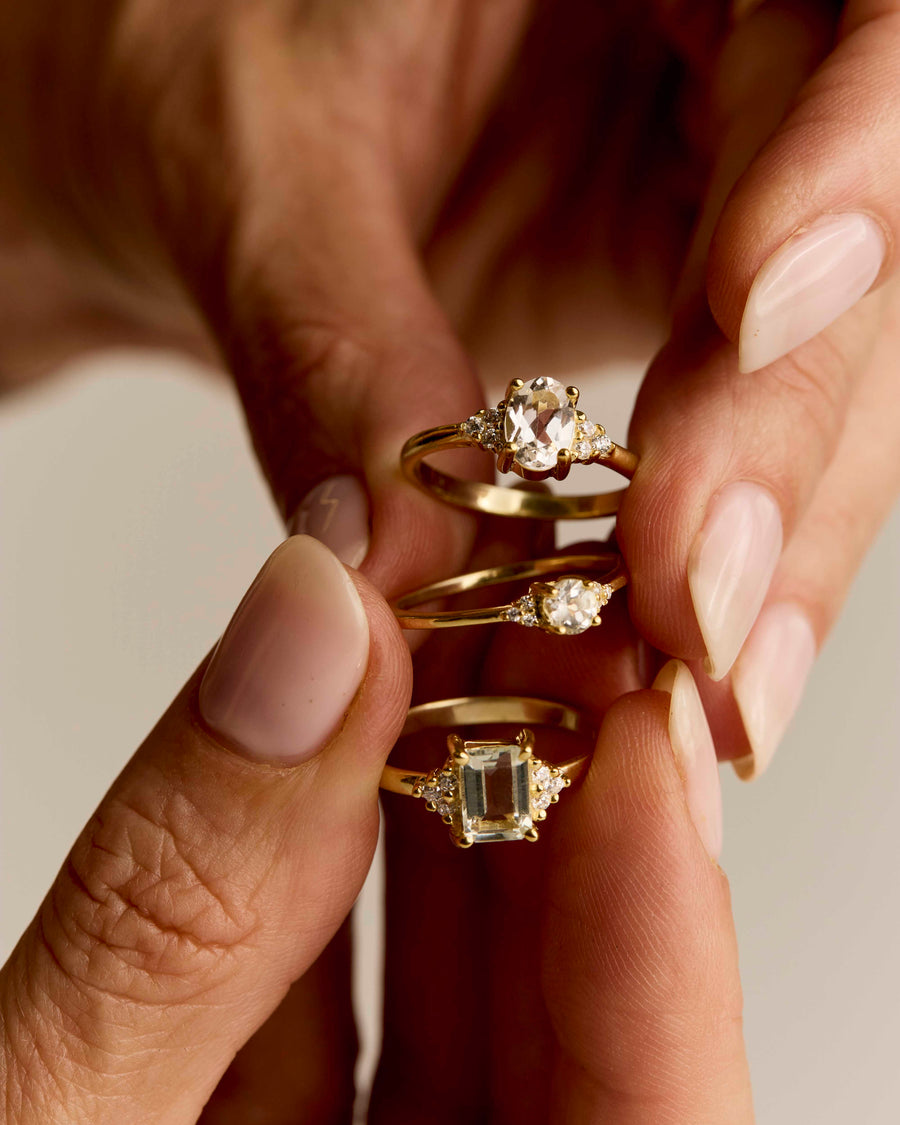 The Diamond Rectangle Lewis Cluster Ring in 9kt Gold