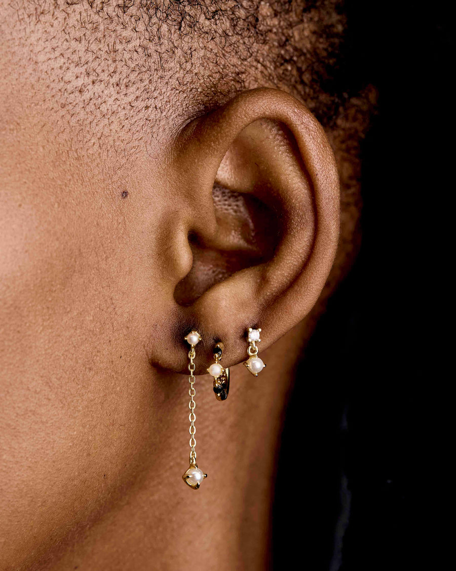 The Petite Chained Pearl Drop Studs