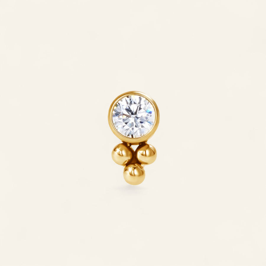The24Kt Gold PVD Tri Bead Bezel CZ Stud Top