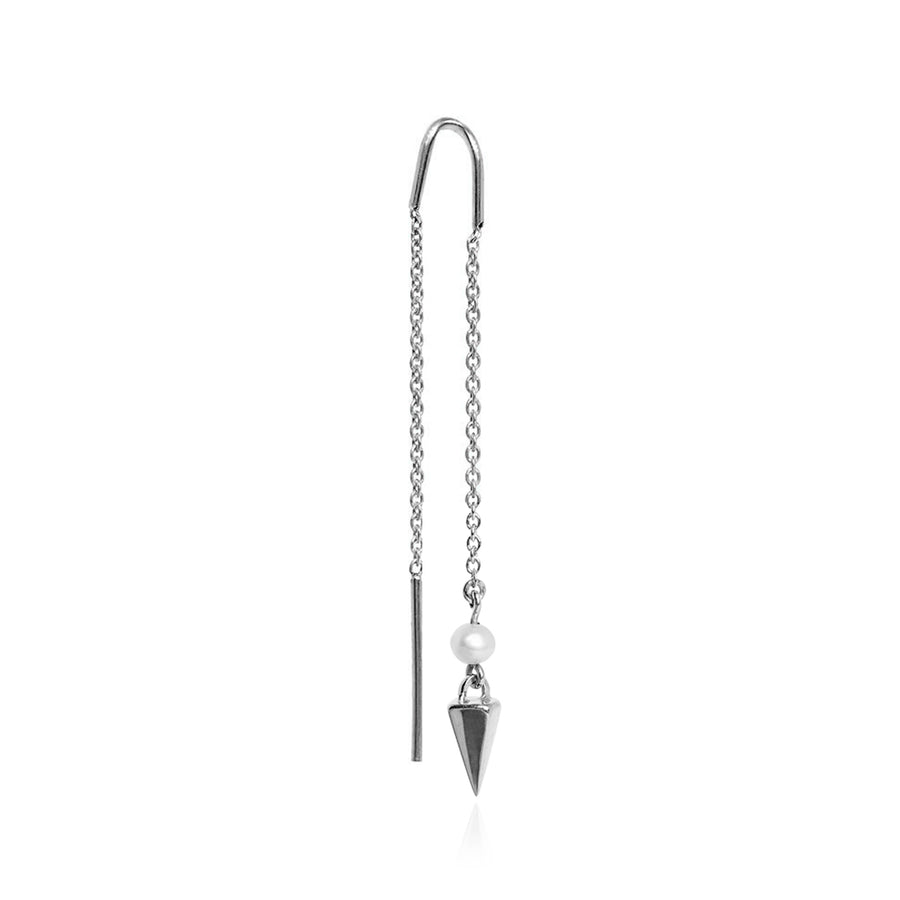 The Silver Hooked Chained Pearl & Pyramid Drop