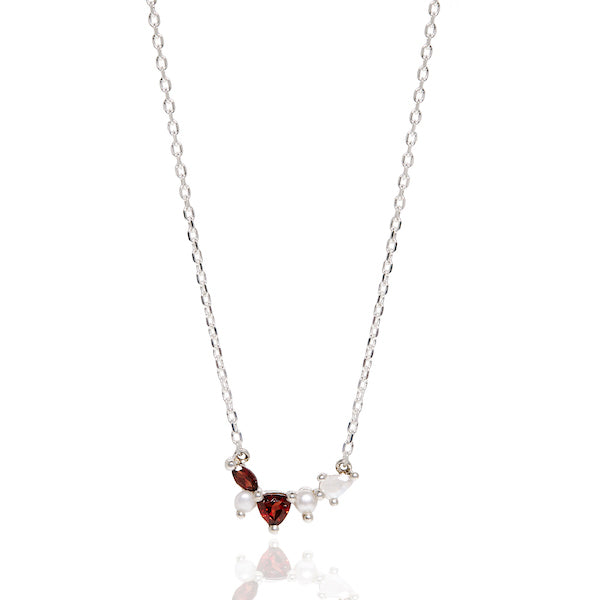 The Ladybug Cluster Necklace (Garnet & Pearl)