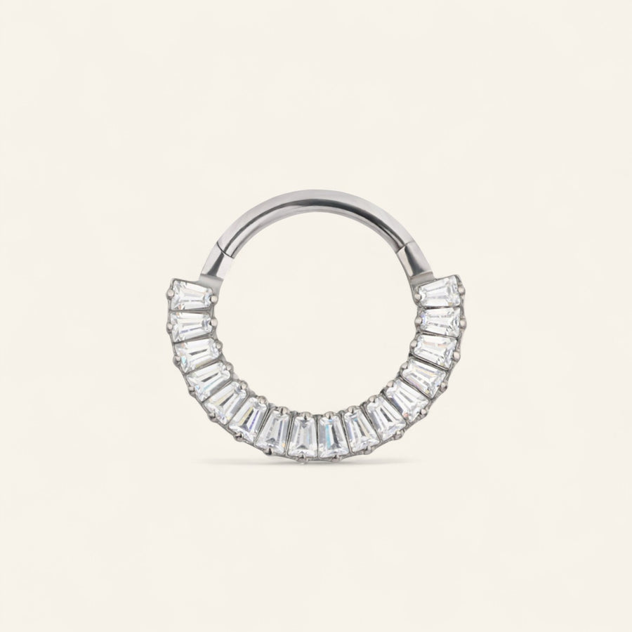 Titanium Pronged Baguette CZ Cluster Front Facing Hinged Segment Clicker