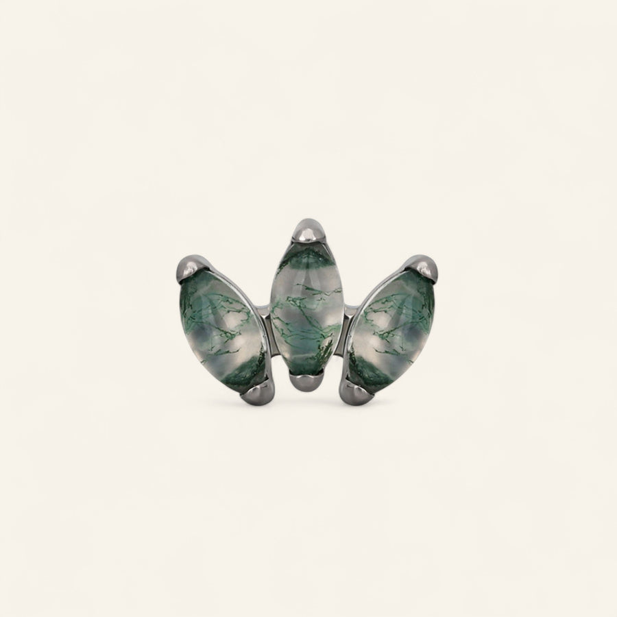 The Titanium Moss Agate Fan Marquise Stud Top