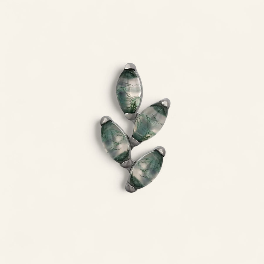 The Titanium Moss Agate Marquise Leaf Stud Top