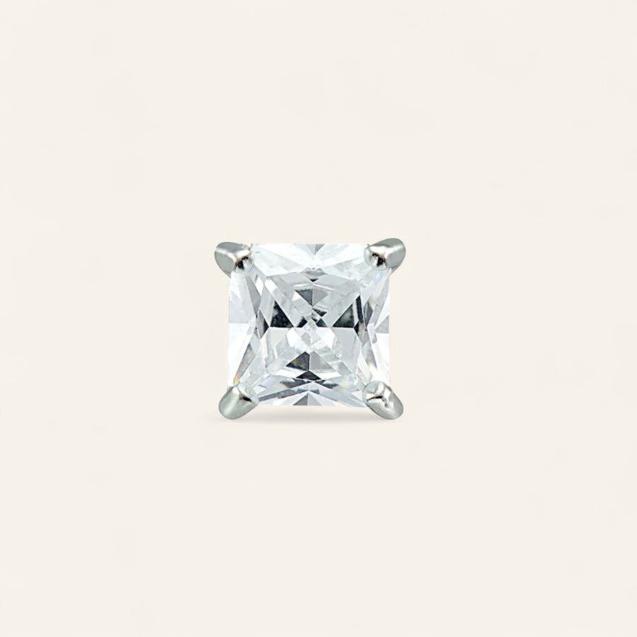 The Titanium 2mm Square CZ Prong Stud Top - Threadless