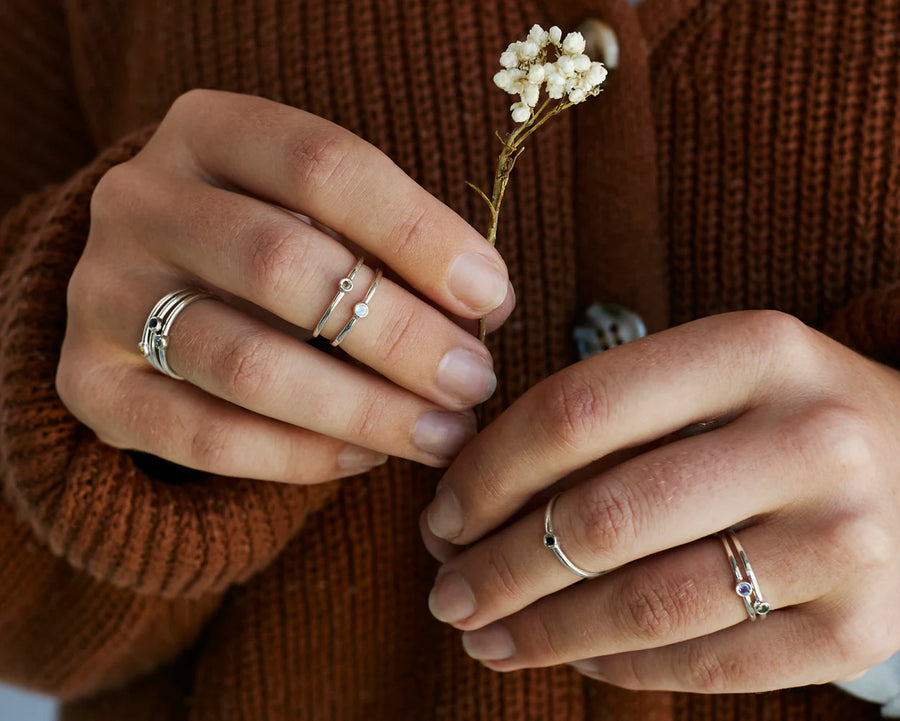 The Mini Stone Stacker Ring in Silver
