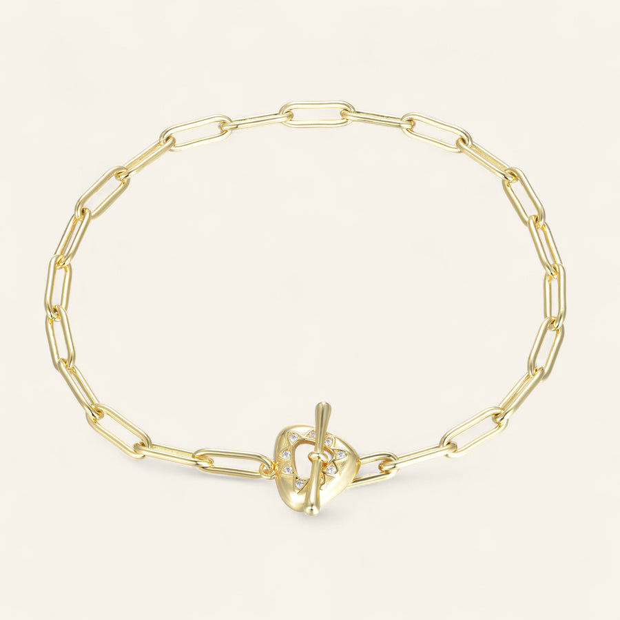 The Gold Paperclip Link Heart Toggle Bracelet