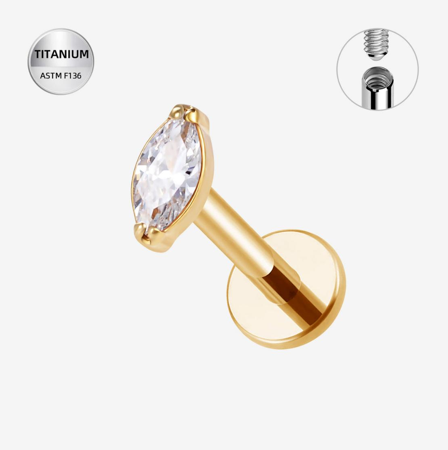 The 24kt Gold PVD CZ Marquise Stud Top