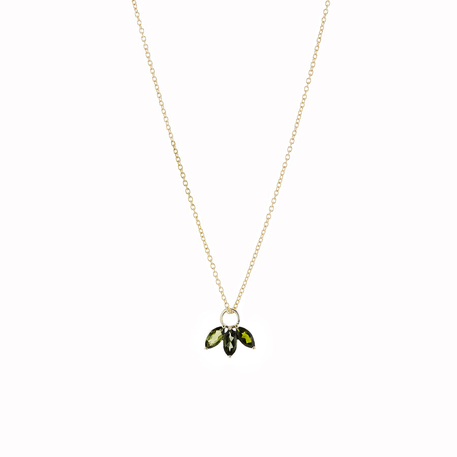 The Tri Green Tourmaline Marquise Necklace in 9kt Yellow Gold