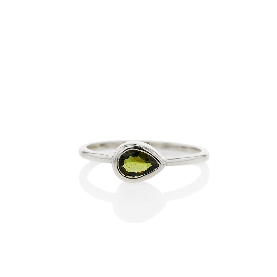 The Pear Cut Green Tourmaline Stacker in Silver