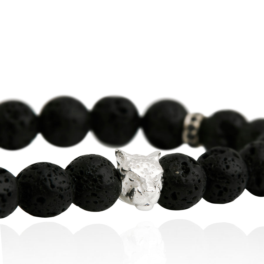 The Leopard Charm Bracelet with Lava Beads