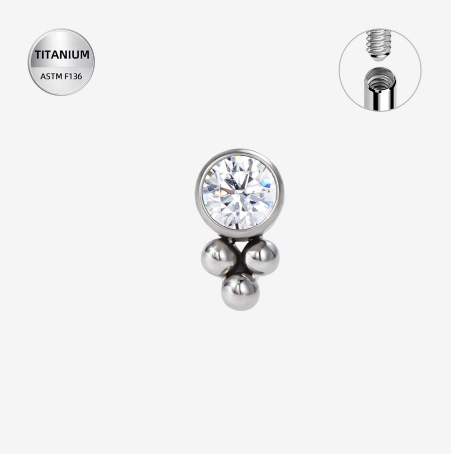 The Titanium CZ Bezel Set With Tri Bead Stud Top