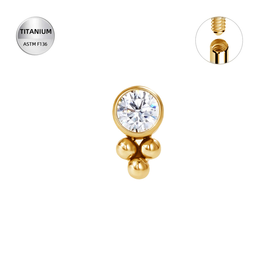 The24Kt Gold PVD Tri Bead Bezel CZ Stud Top