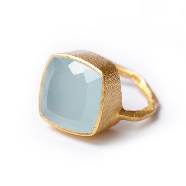 The Brushed Square Stone Ring