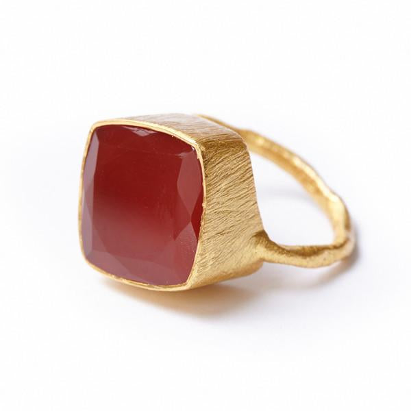 The Brushed Square Stone Ring