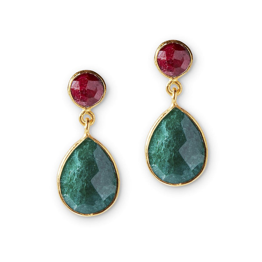 Tear & Round Stone Earrings