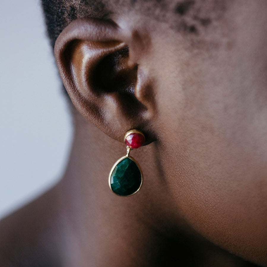 Tear & Round Stone Earrings