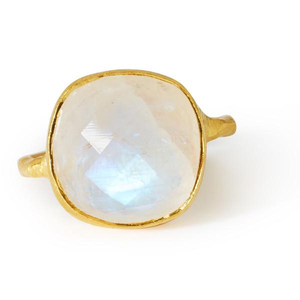 The Brushed Square Stone Ring