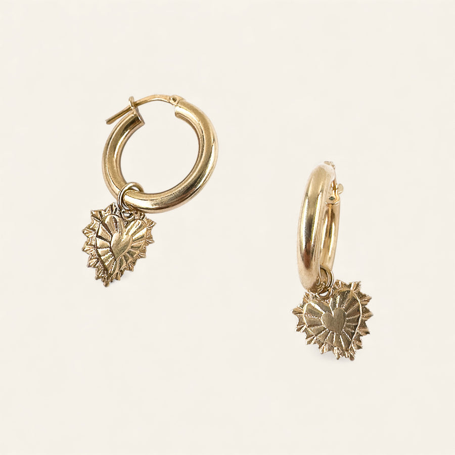 The Heart Burst Charm Hoops in Gold Vermeil