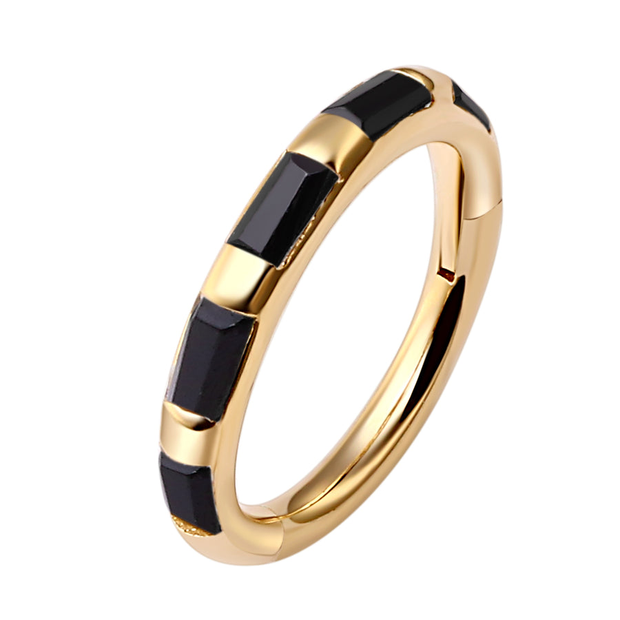 14kt Yellow gold Baguette Hinged Segment Ring with Black CZ