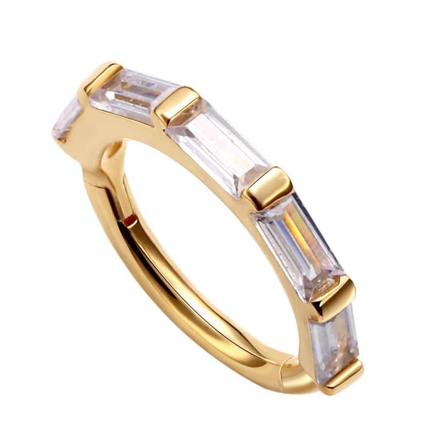 14kt Yellow gold Baguette Hinged Segment Ring with Clear CZ