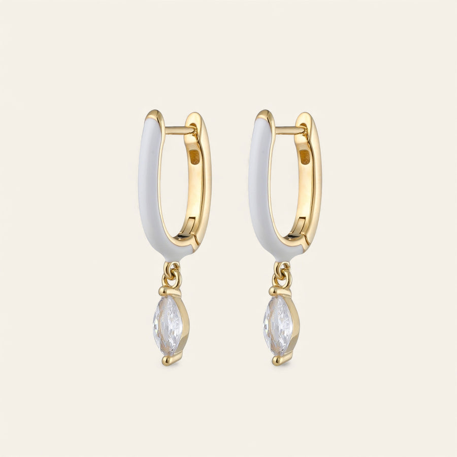 The White Enamel Marquise Cz Drop Earrings in Gold Vermeil