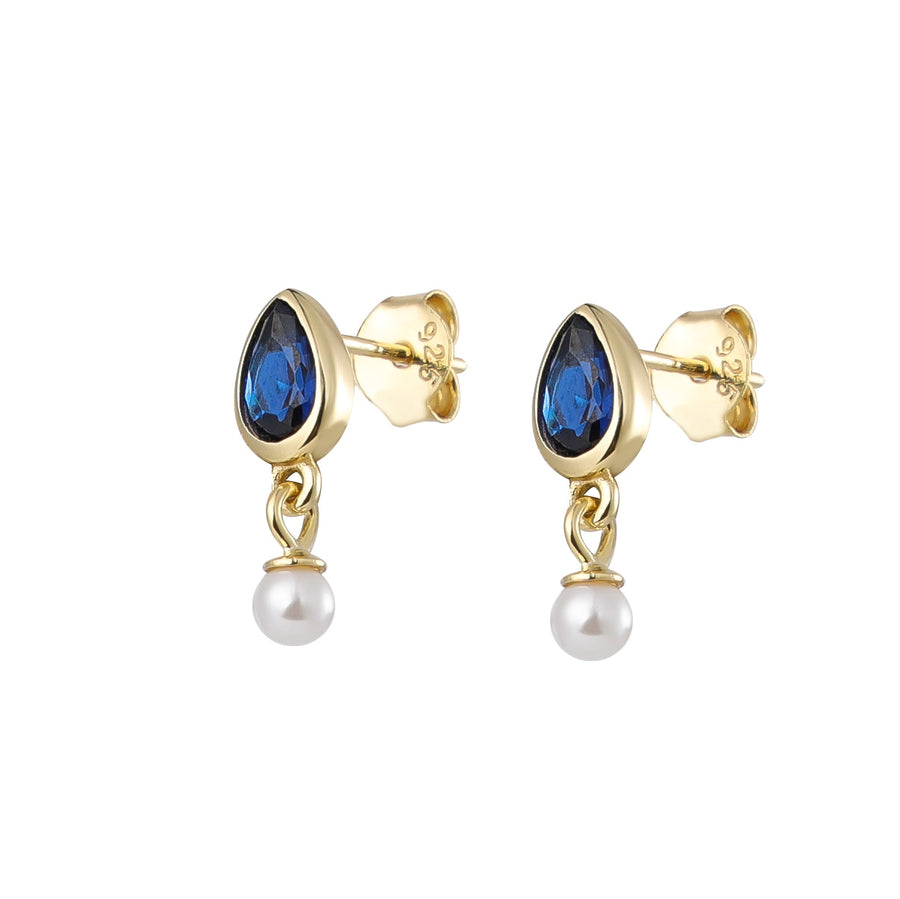 The Pearl & Blue Zircon Drop Studs